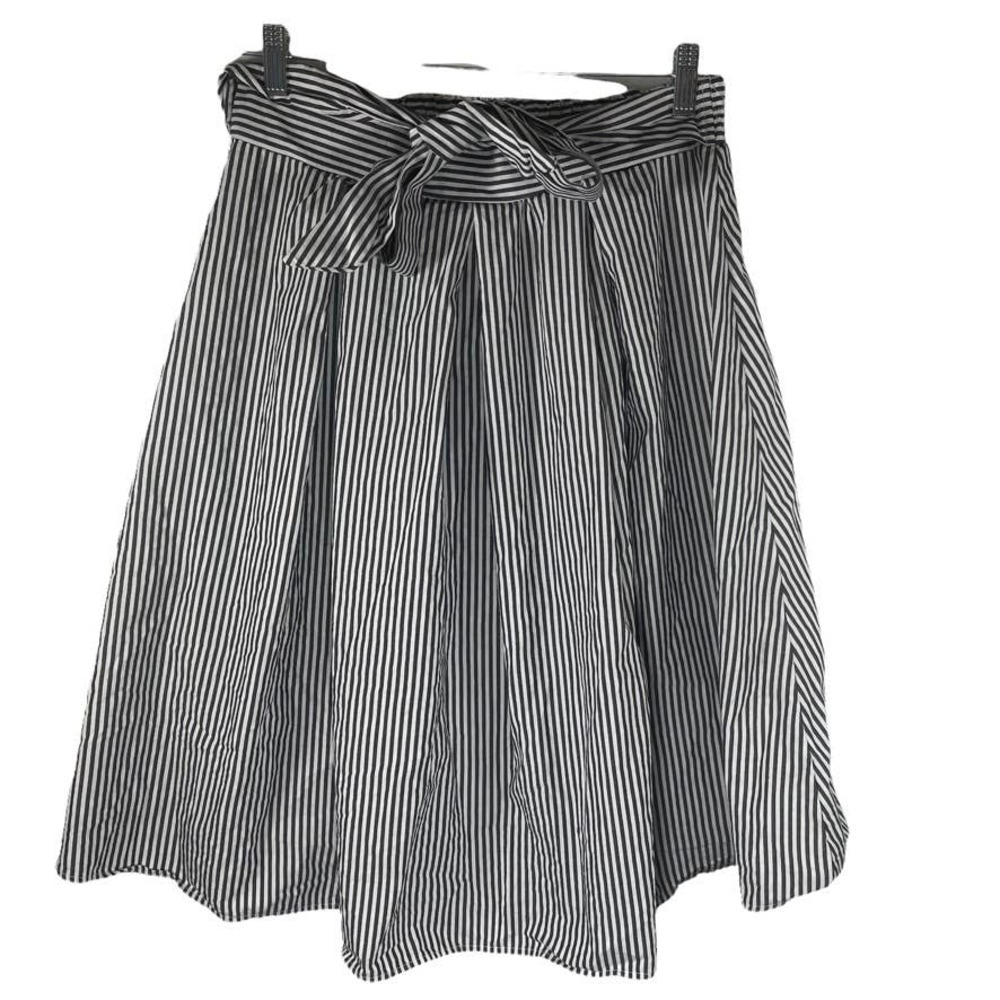 See You Monday Size XL Black/Gray White Stripped Bow Midi Skirt Cotton Blend